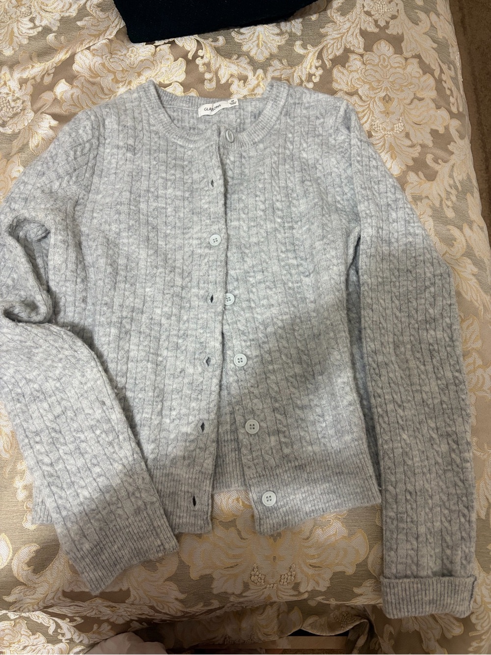 Grey Cable-Knit Button Cardigan Sweater GLASSONS